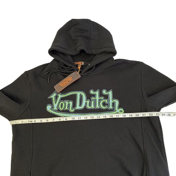 New Mens Von Dutch Hoodie Sweatshirt Size Large Black Spellout NWT Textured - Picture 3 of 7